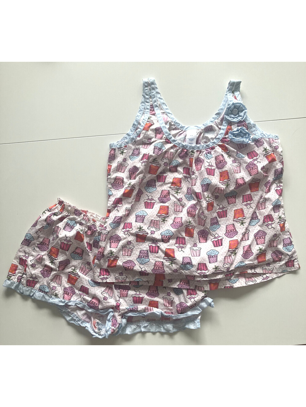 Coquette Cupcake Polka Dot Matching Pajama Set Shorts Tank Frilly Cotton Sz M
